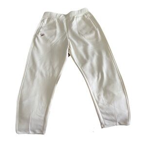 White Track Pants with Subtle Embroidered Logo